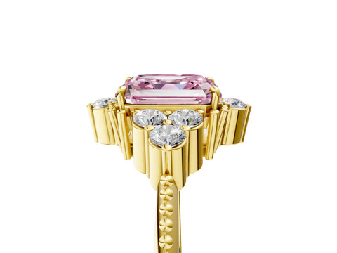 Yellow gold Fancy Pink Asscher Cut Brilliant Diamond with Cluster Setting on a Beaded Band and Four-Prong Setting_5