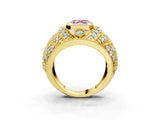 Yellow gold Fancy Pink Asscher Cut Brilliant Halo Pave Diamond Milgrain Ring_3