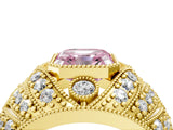 Yellow gold Fancy Pink Asscher Cut Brilliant Halo Pave Diamond Milgrain Ring_4
