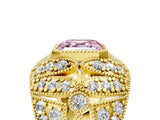 Yellow gold Fancy Pink Asscher Cut Brilliant Halo Pave Diamond Milgrain Ring_5
