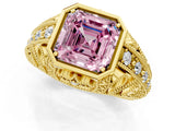 Yellow gold Fancy Pink Asscher Cut Brilliant Milgrain Filigree Diamond Ring with Square Prong Setting_1