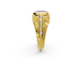 Yellow gold Fancy Pink Asscher Cut Brilliant Milgrain Filigree Diamond Ring with Square Prong Setting_2