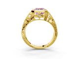 Yellow gold Fancy Pink Asscher Cut Brilliant Milgrain Filigree Diamond Ring with Square Prong Setting_3