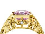 Yellow gold Fancy Pink Asscher Cut Brilliant Milgrain Filigree Diamond Ring with Square Prong Setting_4
