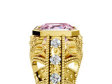 Yellow gold Fancy Pink Asscher Cut Brilliant Milgrain Filigree Diamond Ring with Square Prong Setting_5