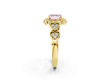 Yellow gold Fancy Pink Asscher Cut Brilliant Milgrain Pave Heart Band Solitaire Ring_2