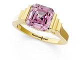 Yellow gold Fancy Pink Asscher Cut Brilliant Solitaire Diamond Ring with Channel Set Band and Bar Prong Setting_1