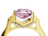 Yellow gold Fancy Pink Asscher Cut Brilliant Solitaire Diamond Ring with Channel Set Band and Bar Prong Setting_4