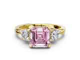 Yellow gold Fancy Pink Asscher Cut Brilliant Three-Stone Diamond Ring with Pavé Band and Four-Prong Setting_15