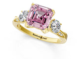 Yellow gold Fancy Pink Asscher Cut Brilliant Three-Stone Diamond Ring with Pavé Band and Four-Prong Setting_16