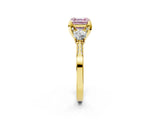 Yellow gold Fancy Pink Asscher Cut Brilliant Three-Stone Diamond Ring with Pavé Band and Four-Prong Setting_17