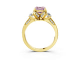 Yellow gold Fancy Pink Asscher Cut Brilliant Three-Stone Diamond Ring with Pavé Band and Four-Prong Setting_18