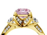 Yellow gold Fancy Pink Asscher Cut Brilliant Three-Stone Diamond Ring with Pavé Band and Four-Prong Setting_19
