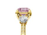 Yellow gold Fancy Pink Asscher Cut Brilliant Three-Stone Diamond Ring with Pavé Band and Four-Prong Setting_20