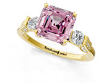 Yellow gold Fancy Pink Asscher Cut Brilliant Three-Stone Pave Band with Four-Prong Setting_1
