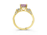 Yellow gold Fancy Pink Asscher Cut Brilliant Three-Stone Pave Band with Four-Prong Setting_3