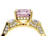 Yellow gold Fancy Pink Asscher Cut Brilliant Three-Stone Pave Band with Four-Prong Setting_4