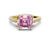 Yellow gold Fancy Pink Asscher  Cut Cathedral Pave Diamond Engagement Ring with Six-Prong Setting_32