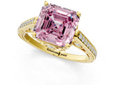 Yellow gold Fancy Pink Asscher  Cut Cathedral Pave Diamond Engagement Ring with Six-Prong Setting_33