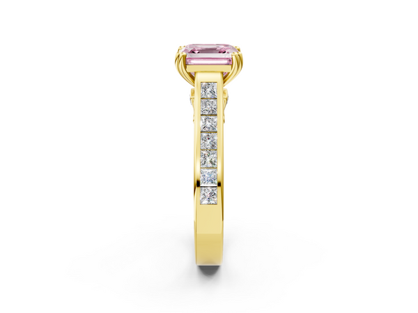 Yellow Gold Asscher Cut Channel Set Solitaire Engagement Ring Setting for Fancy Pink Center with Double Claw Prongs