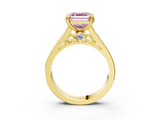 Yellow gold Fancy Pink Asscher  Cut Channel Set Solitaire Engagement Ring with Prong Setting_3