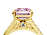 Yellow gold Fancy Pink Asscher  Cut Channel Set Solitaire Engagement Ring with Prong Setting_4