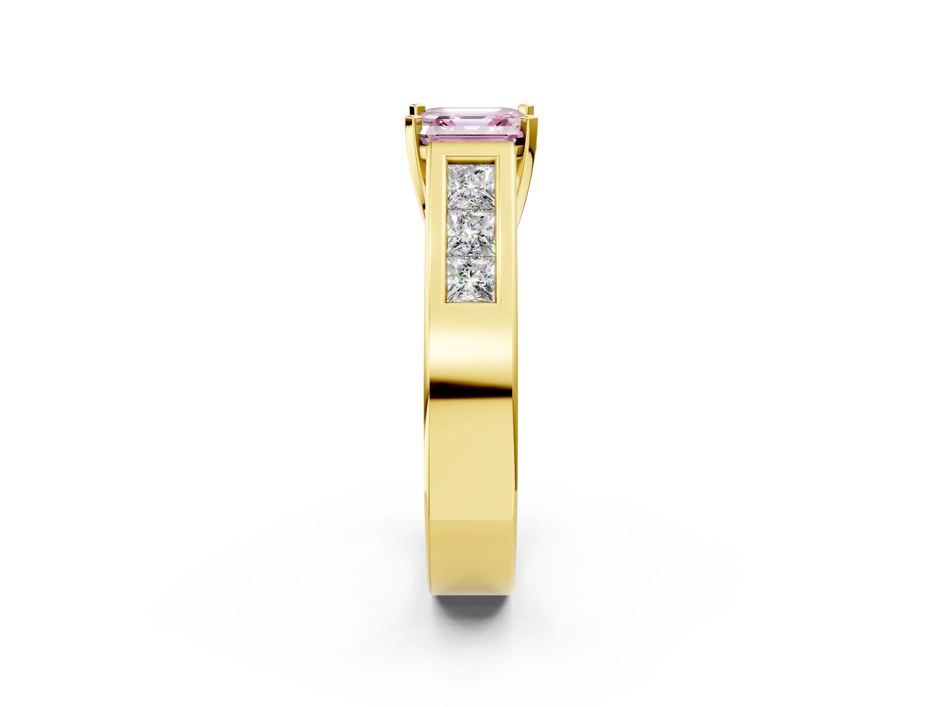 Yellow gold Fancy Pink Asscher Cut Cut Channel Set Solitaire Ring with Four-Prong Setting_2
