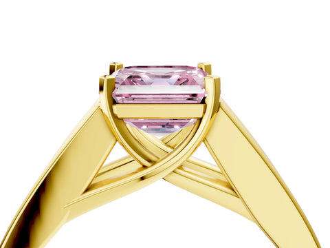 Yellow gold Fancy Pink Asscher Cut Cut Channel Set Solitaire Ring with Four-Prong Setting_4