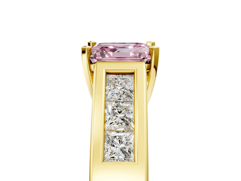 Yellow gold Fancy Pink Asscher Cut Cut Channel Set Solitaire Ring with Four-Prong Setting_5