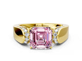 Yellow gold Fancy Pink Asscher Cut Cut Diamond Channel Set Solitaire Ring with Four-Prong Setting