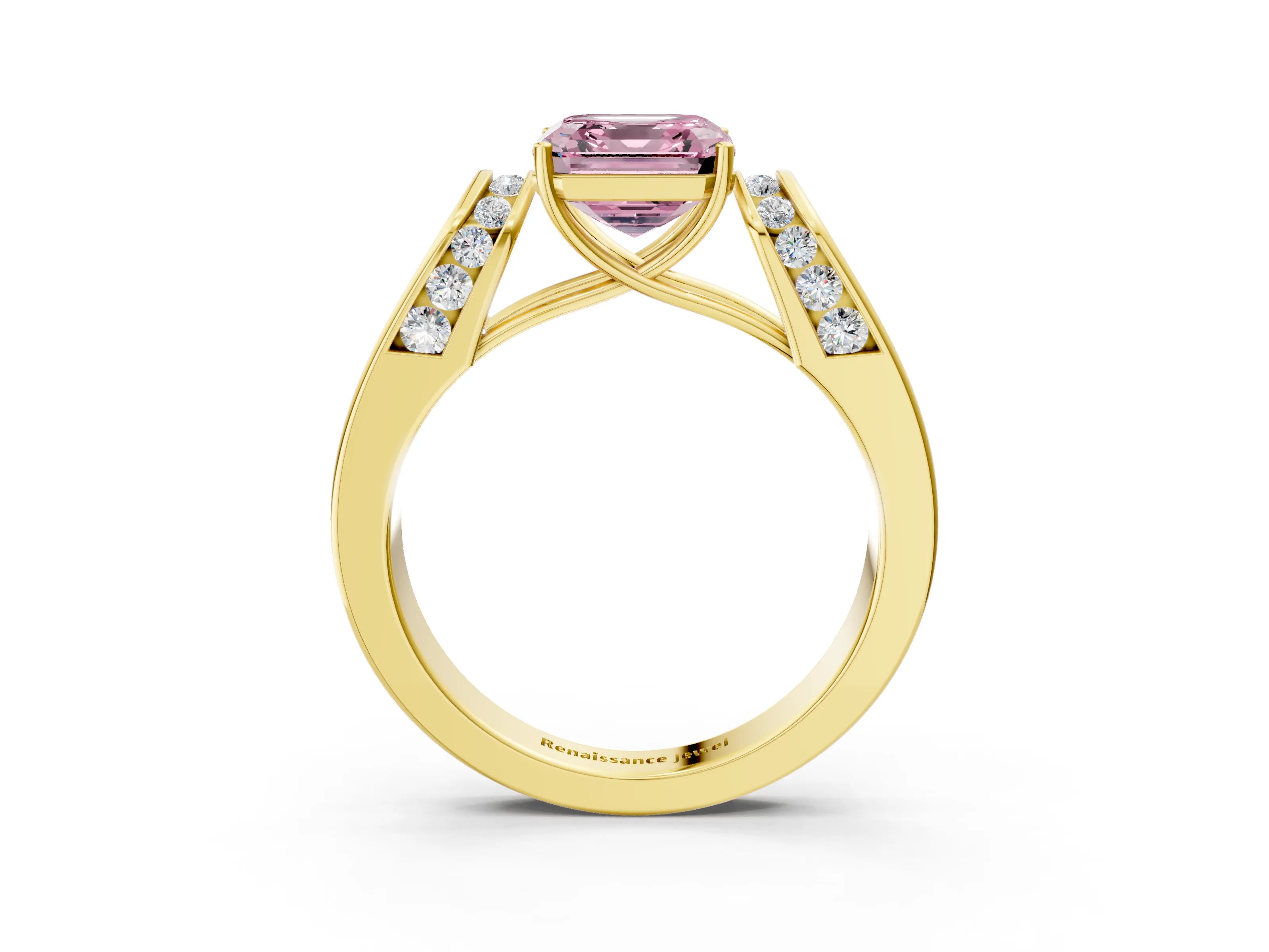 Yellow gold Fancy Pink Asscher Cut Cut Diamond Channel Set Solitaire Ring with Four-Prong Setting_3