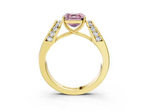 Yellow gold Fancy Pink Asscher Cut Cut Diamond Channel Set Solitaire Ring with Four-Prong Setting_3