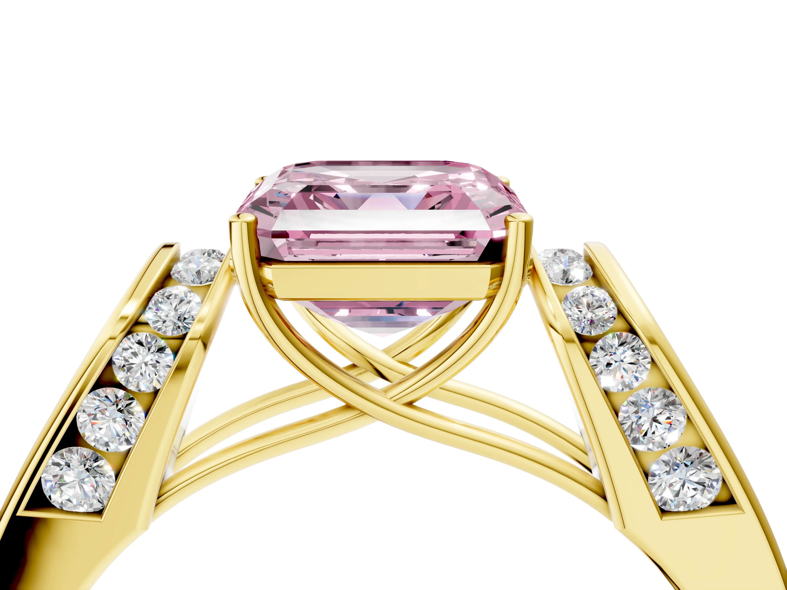 Yellow gold Fancy Pink Asscher Cut Cut Diamond Channel Set Solitaire Ring with Four-Prong Setting_4