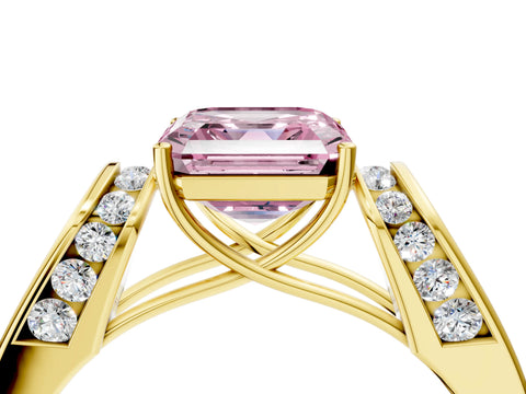 Yellow gold Fancy Pink Asscher Cut Cut Diamond Channel Set Solitaire Ring with Four-Prong Setting_4