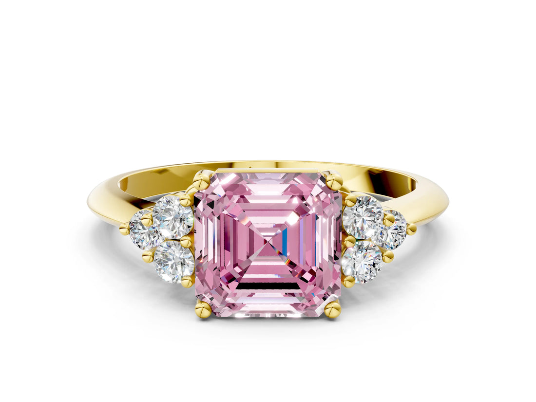 Yellow gold Fancy Pink Asscher Cut Cut Diamond Cluster Ring with Solitaire Band and Four-Prong Setting_12
