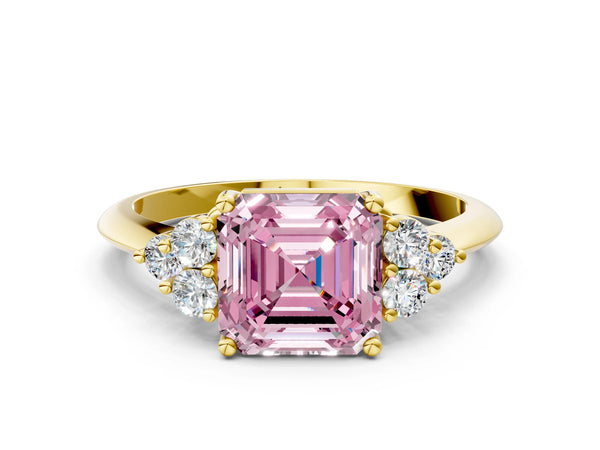 Yellow Gold Asscher Cut Cluster Accent Engagement Ring Setting for Fancy Pink Center