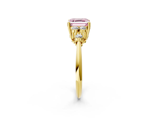 Yellow Gold Asscher Cut Cluster Accent Engagement Ring Setting for Fancy Pink Center