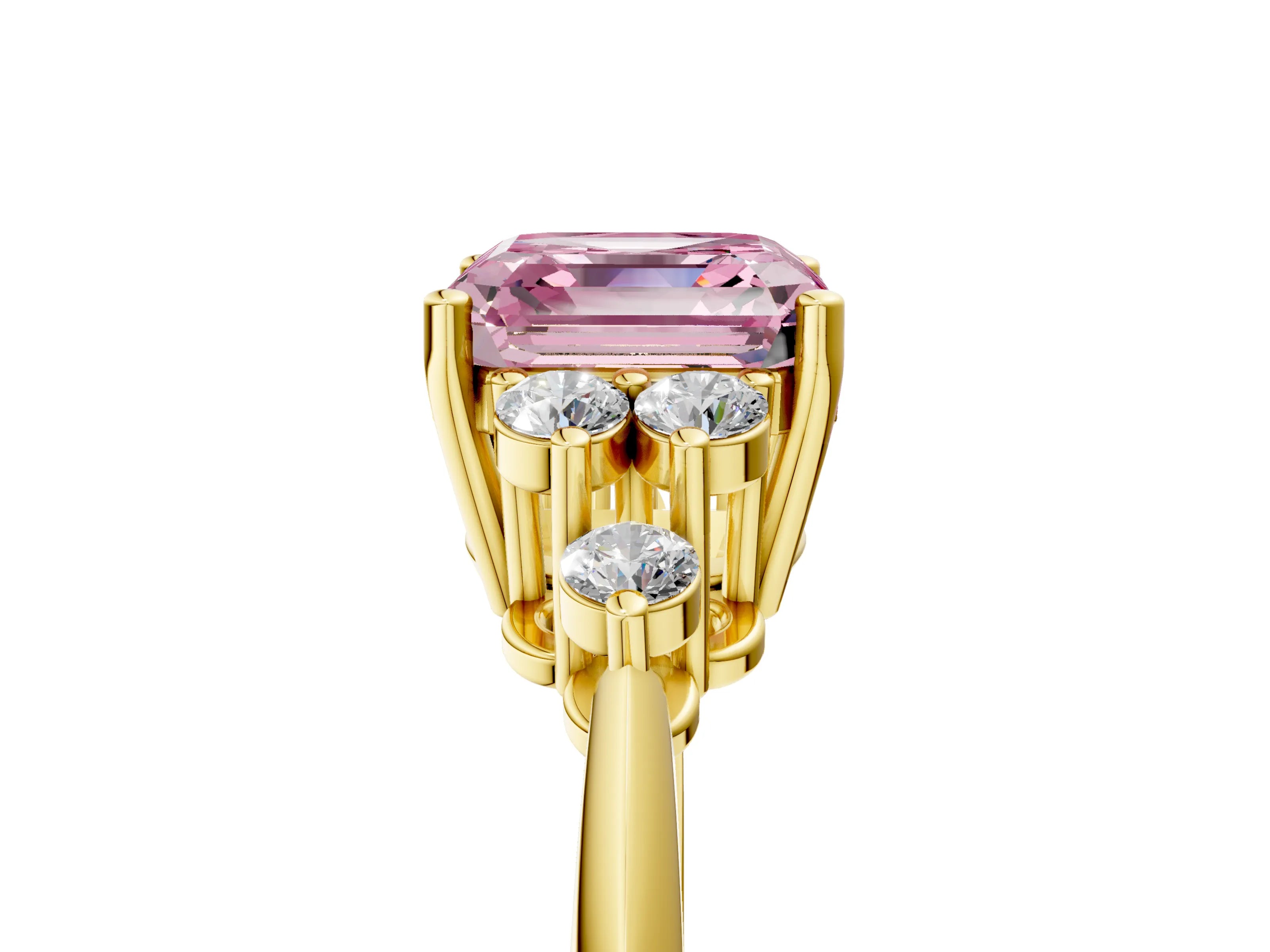 Yellow gold Fancy Pink Asscher Cut Cut Diamond Cluster Ring with Solitaire Band and Four-Prong Setting_5