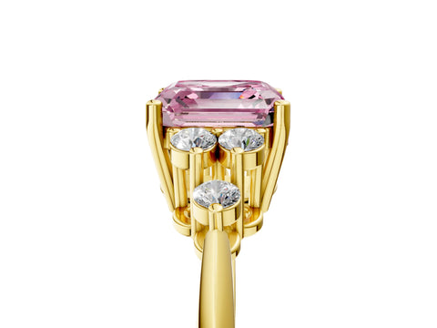 Yellow gold Fancy Pink Asscher Cut Cut Diamond Cluster Ring with Solitaire Band and Four-Prong Setting_5
