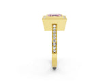 Yellow gold Fancy Pink Asscher Cut-Cut Diamond Halo Engagement Ring with Pave Band and Prong Setting_2