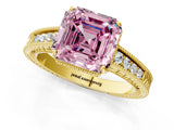 Yellow gold Fancy Pink Asscher Cut Cut Diamond Milgrain Pave Band Four-Prong Setting Ring_28