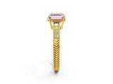 Yellow gold Fancy Pink Asscher Cut Cut Diamond Milgrain Pave Band Four-Prong Setting Ring_29