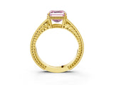 Yellow gold Fancy Pink Asscher Cut Cut Diamond Milgrain Pave Band Four-Prong Setting Ring_30