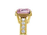 Yellow gold Fancy Pink Asscher Cut Cut Diamond Milgrain Pave Band Four-Prong Setting Ring_32