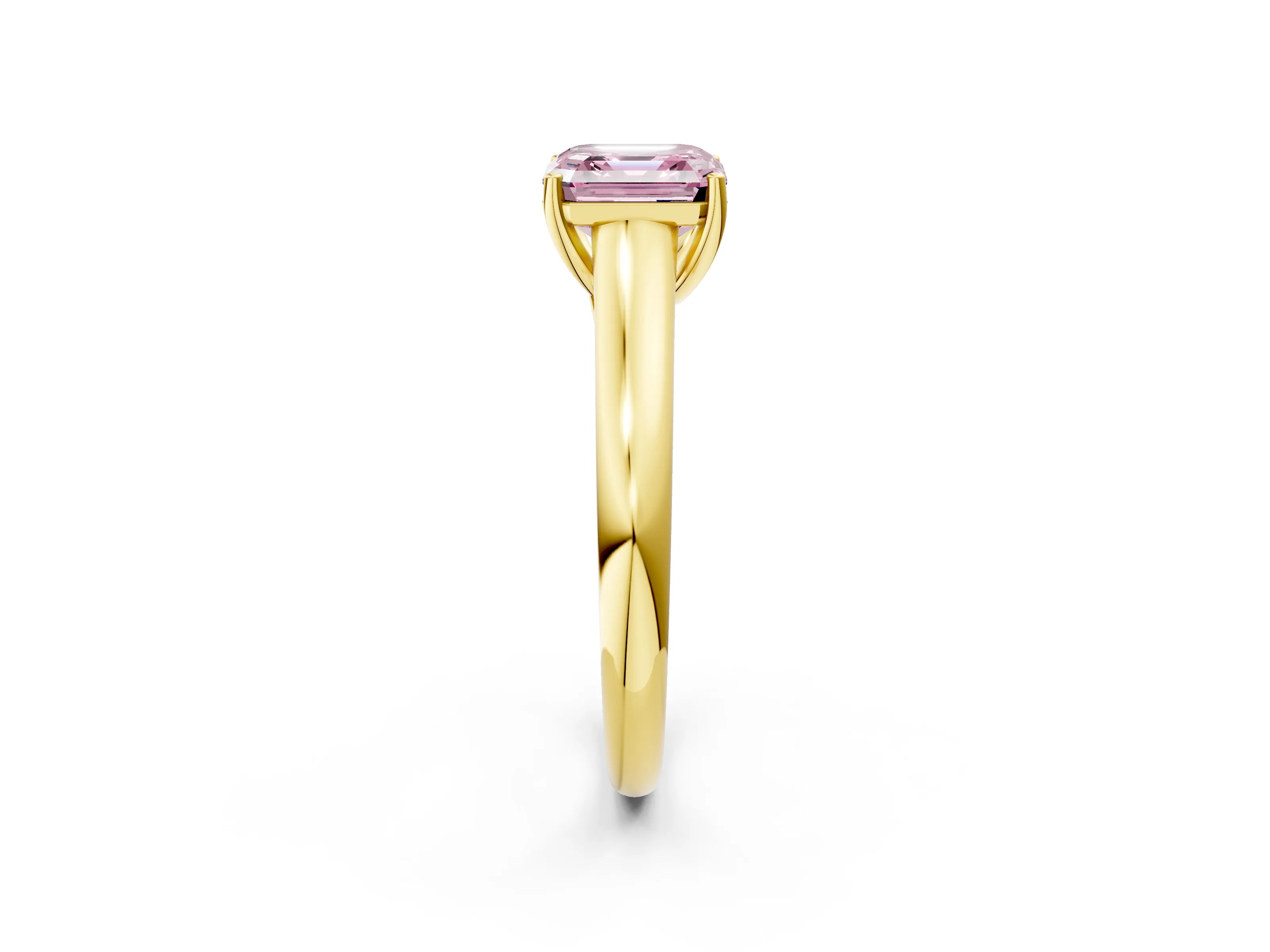 Yellow gold Fancy Pink Asscher Cut Cut Diamond Solitaire Engagement Ring with Tapered Plain Band and Four-Prong Setting_2