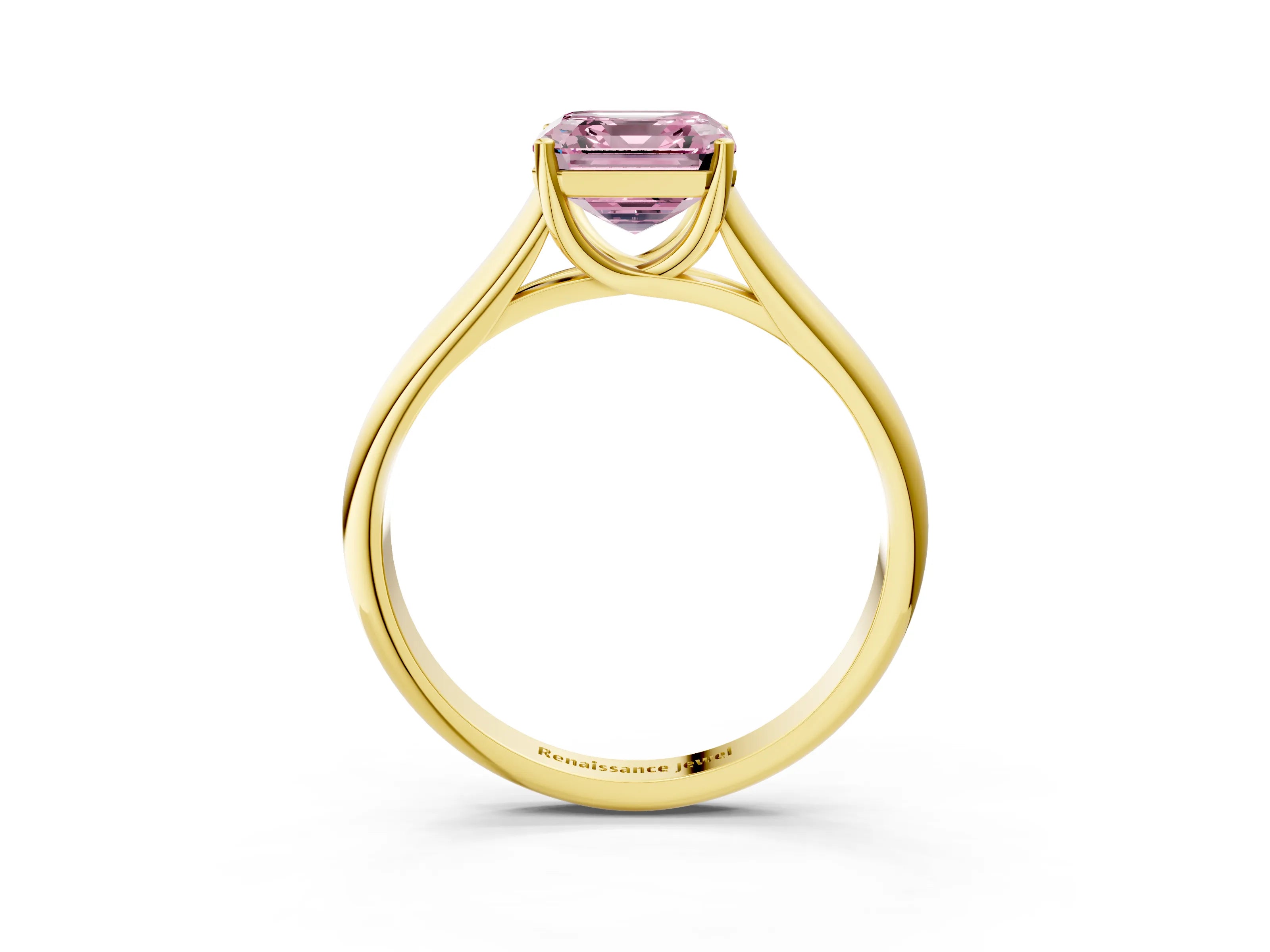 Yellow gold Fancy Pink Asscher Cut Cut Diamond Solitaire Engagement Ring with Tapered Plain Band and Four-Prong Setting_3