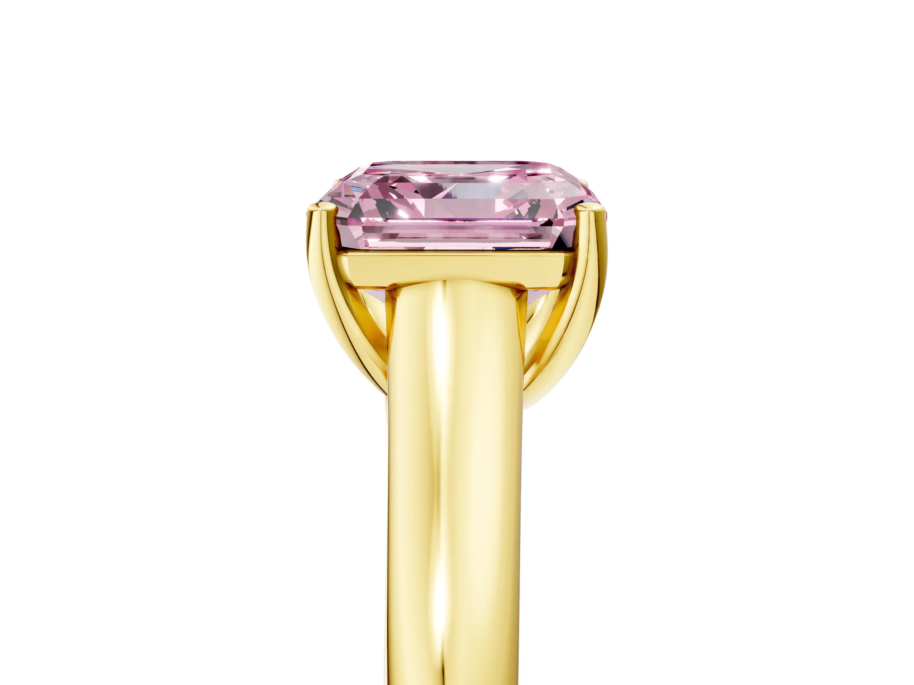 Yellow gold Fancy Pink Asscher Cut Cut Diamond Solitaire Engagement Ring with Tapered Plain Band and Four-Prong Setting_5