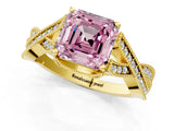 Yellow gold Fancy Pink Asscher Cut Cut Diamond Twisted Band with Milgrain Pave Setting and Four-Prong Setting_1