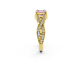 Yellow gold Fancy Pink Asscher Cut Cut Diamond Twisted Band with Milgrain Pave Setting and Four-Prong Setting_2