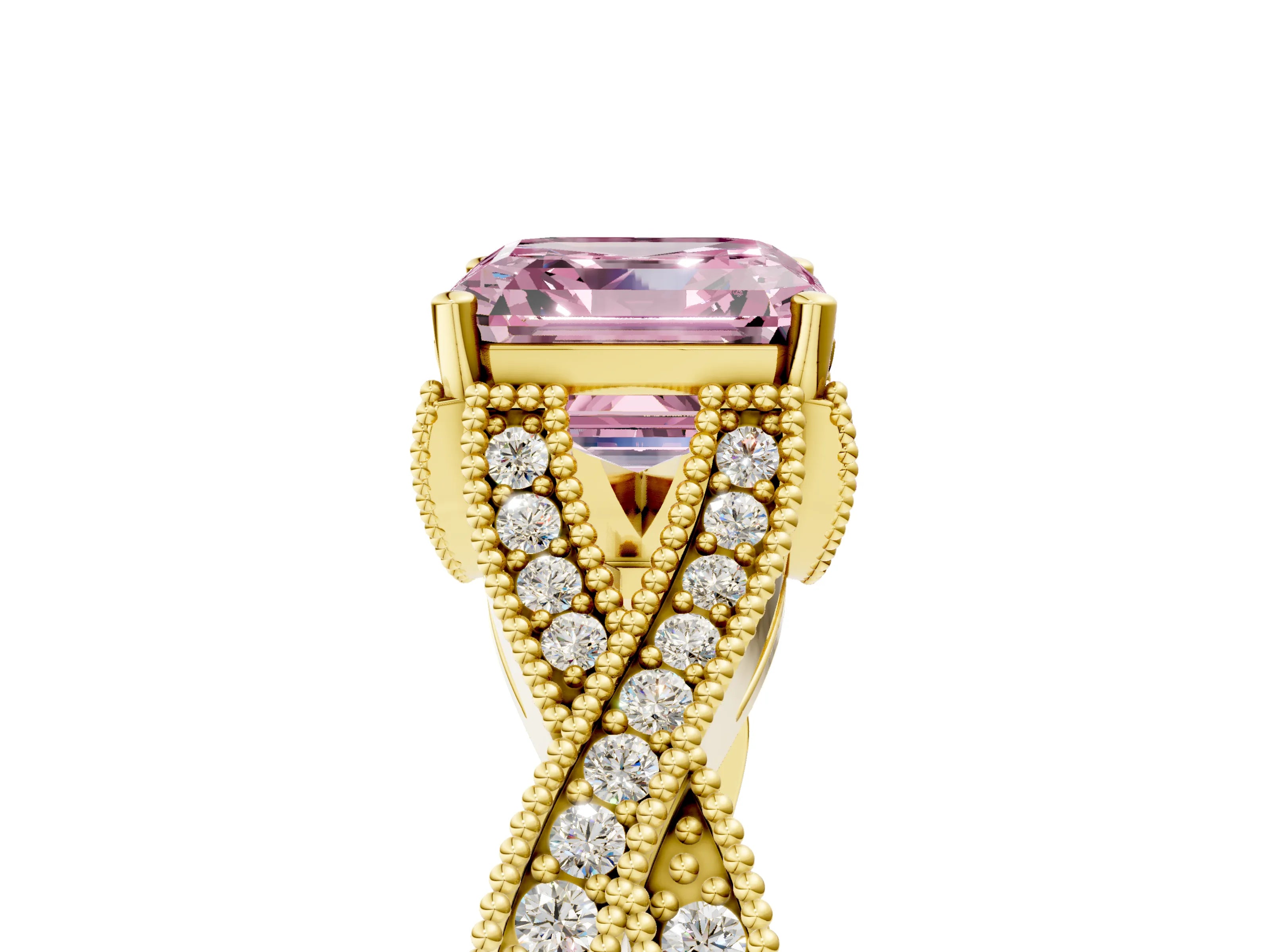 Yellow gold Fancy Pink Asscher Cut Cut Diamond Twisted Band with Milgrain Pave Setting and Four-Prong Setting_5